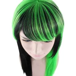 HPO Hard Rockin Witch Black Green Womens Wig | Gothic Fancy Halloween Wig | Premium Breathable Capless Cap Women's 15 HPO Hard Rockin Witch Black Green Womens Wig | Gothic Fancy Halloween Wig | Premium Breathable Capless Cap Women's
