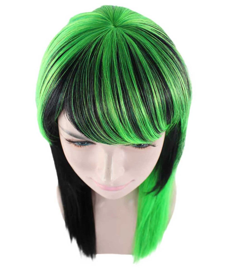 HPO Hard Rockin Witch Black Green Womens Wig | Gothic Fancy Halloween Wig | Premium Breathable Capless Cap Women's 7 HPO Hard Rockin Witch Black Green Womens Wig | Gothic Fancy Halloween Wig | Premium Breathable Capless Cap Women's