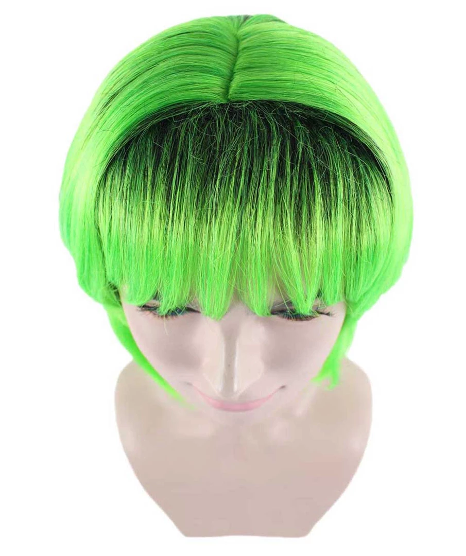 HPO Hard Rockin Black Green Womens Wig | Long Bob Crazy Fancy Halloween Wig | Premium Breathable Capless Cap Women's 7 HPO Hard Rockin Black Green Womens Wig | Long Bob Crazy Fancy Halloween Wig | Premium Breathable Capless Cap Women's