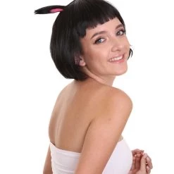 HPO Black Bunny Womens Wig | Easter Cosplay Halloween Wig | Premium Breathable Capless Cap