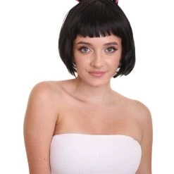 HPO Black Bunny Womens Wig | Easter Cosplay Halloween Wig | Premium Breathable Capless Cap
