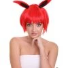 HPO Women's Red Bunny Womens Wig | Rabbit Animal Party Ready Fancy Cosplay Halloween Wig | Premium Breathable Capless Cap