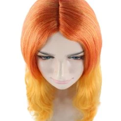 HPO Two-Tone Long Wavy Orange Womens Wig | Sexy Cosplay Party Halloween Wig | Premium Breathable Capless Cap Women's