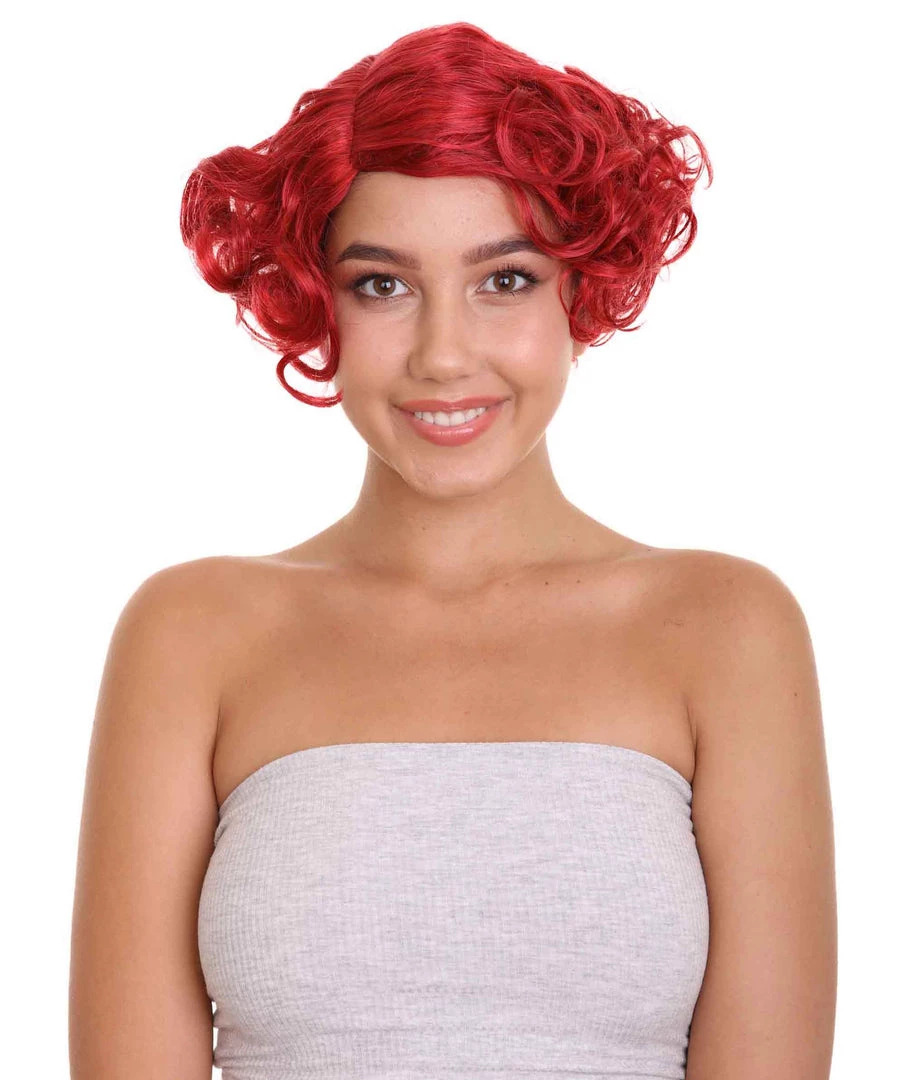 HPO Red French Maid Womens Wig | Short Curly Cosplay Halloween Wig | Premium Breathable Capless Cap Women's 2 HPO Red French Maid Womens Wig | Short Curly Cosplay Halloween Wig | Premium Breathable Capless Cap Women's
