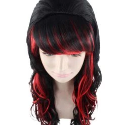 HPO Black & Red Seduction Womens Wig | Long Curly Fashion Cosplay Halloween Wig | Premium Breathable Capless Cap