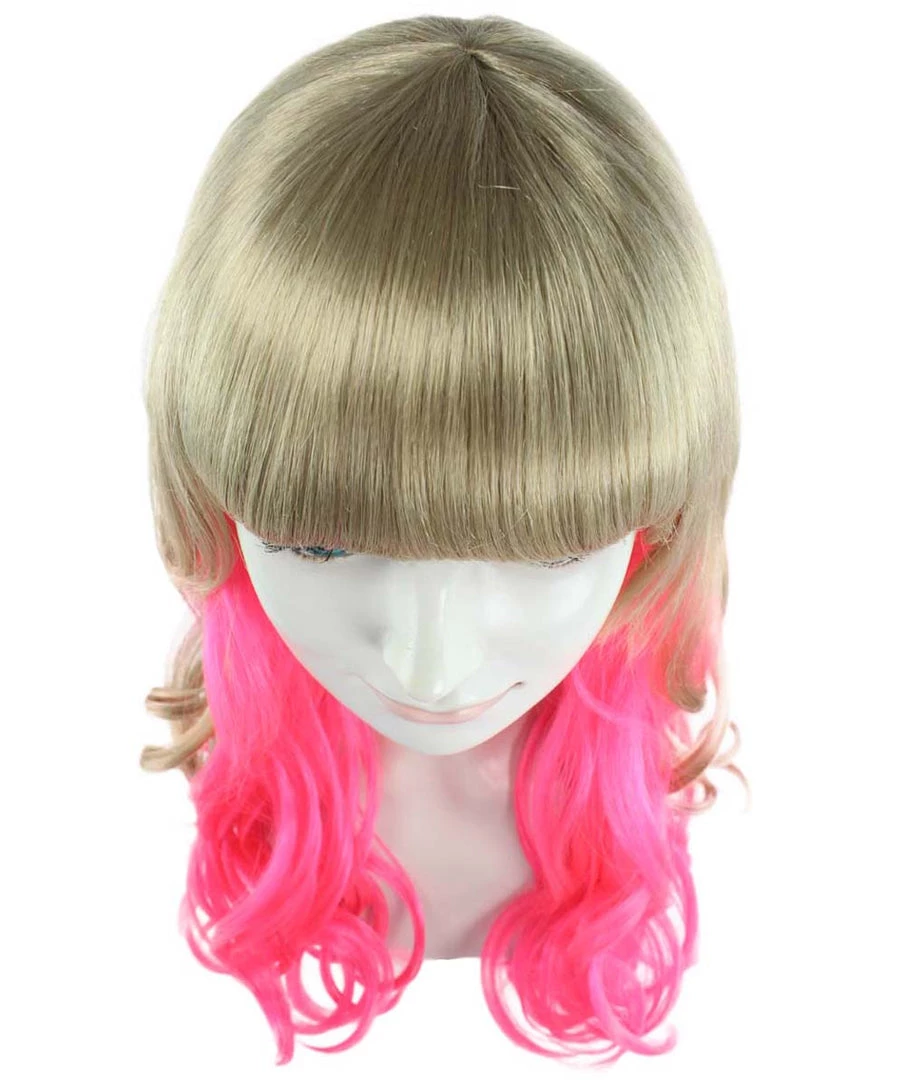 HPO Women's Long Wavy Blonde & Pink Womens Wig | Fancy Party Event Ready Halloween Wig | Premium Breathable Capless Cap 7 HPO Women's Long Wavy Blonde & Pink Womens Wig | Fancy Party Event Ready Halloween Wig | Premium Breathable Capless Cap