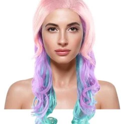HPO Long Curly Pink And Purple Ombre Womens Wig | Stage Event Party Ready Colorful Wig | Premium Breathable Capless Cap