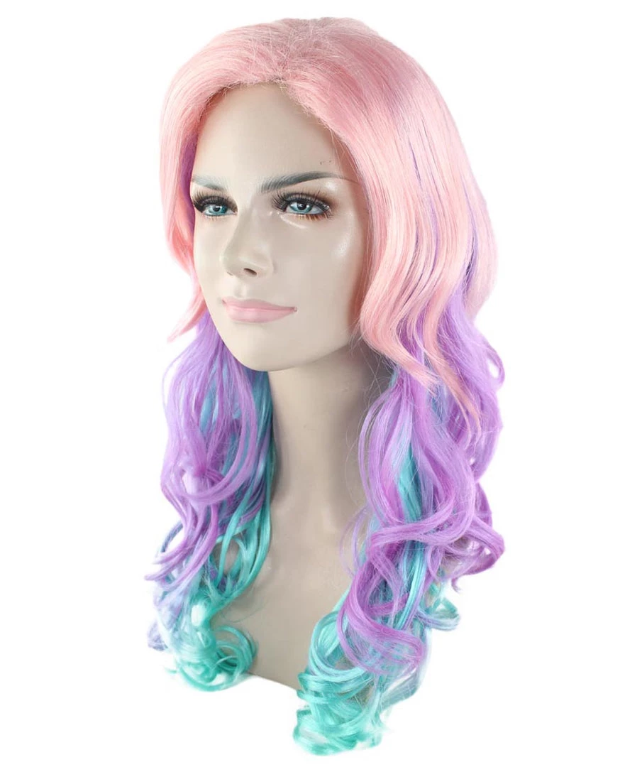 HPO Long Curly Pink And Purple Ombre Womens Wig | Stage Event Party Ready Colorful Wig | Premium Breathable Capless Cap 2 HPO Long Curly Pink And Purple Ombre Womens Wig | Stage Event Party Ready Colorful Wig | Premium Breathable Capless Cap