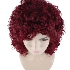 HPO Dancehall Diva Womens Wig | Burgundy Curly Character Cosplay Halloween Wig | Premium Breathable Capless Cap