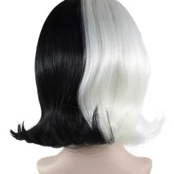 HPO Womens White Black Wig | Medium Two-toned Black & White Wig | Premium Breathable Capless Cap