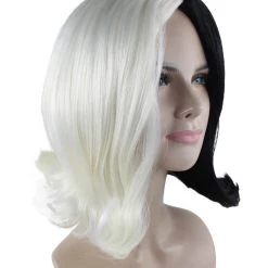 HPO Womens White Black Wig | Medium Two-toned Black & White Wig | Premium Breathable Capless Cap