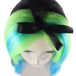 HPO Bewitching Blue Mixed Womens Wig | Farm Girl Black Blue Green Cosplay Halloween Wig | Premium Breathable Capless Cap Women's 15 HPO Bewitching Blue Mixed Womens Wig | Farm Girl Black Blue Green Cosplay Halloween Wig | Premium Breathable Capless Cap Women's