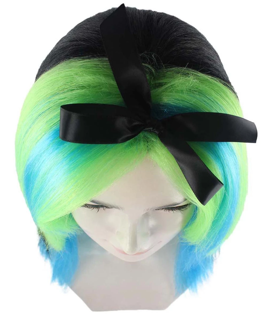 HPO Bewitching Blue Mixed Womens Wig | Farm Girl Black Blue Green Cosplay Halloween Wig | Premium Breathable Capless Cap Women's 7 HPO Bewitching Blue Mixed Womens Wig | Farm Girl Black Blue Green Cosplay Halloween Wig | Premium Breathable Capless Cap Women's