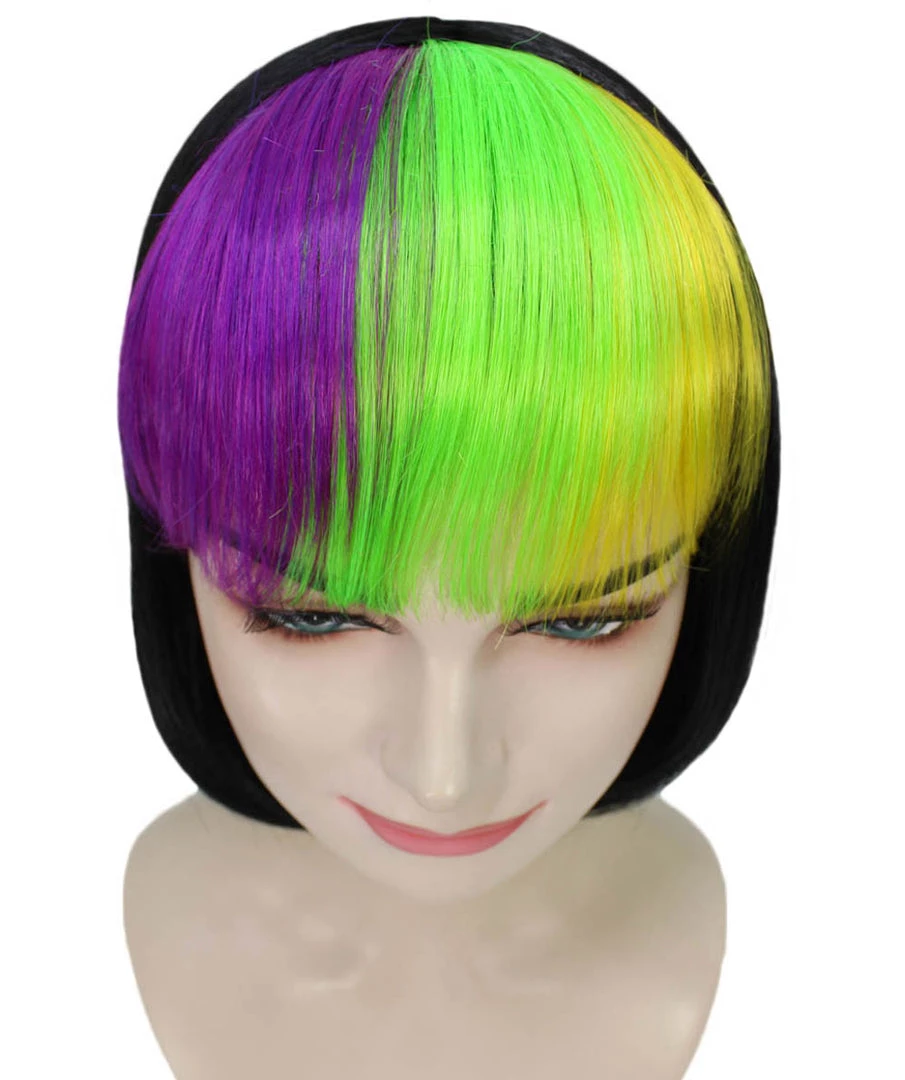 HPO Mardi Gras Bob Womens Wig | Colorful Fancy Party Event Ready Halloween Wig | Premium Breathable Capless Cap 6 HPO Mardi Gras Bob Womens Wig | Colorful Fancy Party Event Ready Halloween Wig | Premium Breathable Capless Cap