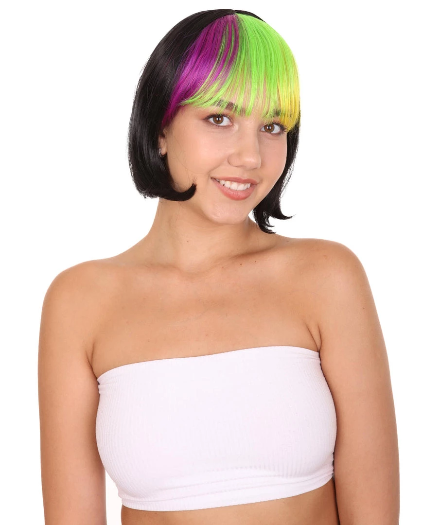 HPO Mardi Gras Bob Womens Wig | Colorful Fancy Party Event Ready Halloween Wig | Premium Breathable Capless Cap 2 HPO Mardi Gras Bob Womens Wig | Colorful Fancy Party Event Ready Halloween Wig | Premium Breathable Capless Cap