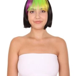 HPO Mardi Gras Bob Womens Wig | Colorful Fancy Party Event Ready Halloween Wig | Premium Breathable Capless Cap
