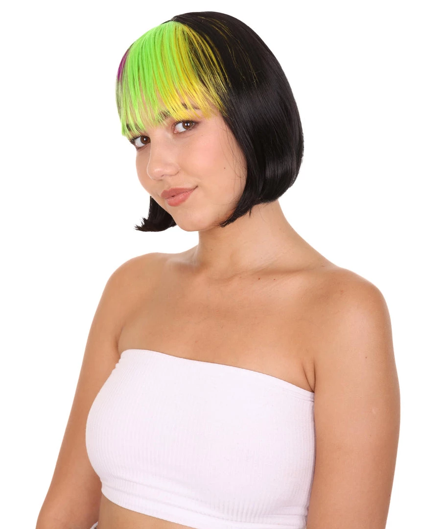 HPO Mardi Gras Bob Womens Wig | Colorful Fancy Party Event Ready Halloween Wig | Premium Breathable Capless Cap 3 HPO Mardi Gras Bob Womens Wig | Colorful Fancy Party Event Ready Halloween Wig | Premium Breathable Capless Cap