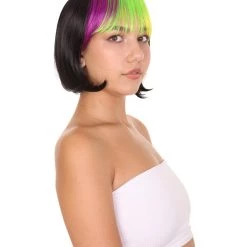 HPO Mardi Gras Bob Womens Wig | Colorful Fancy Party Event Ready Halloween Wig | Premium Breathable Capless Cap 12 HPO Mardi Gras Bob Womens Wig | Colorful Fancy Party Event Ready Halloween Wig | Premium Breathable Capless Cap