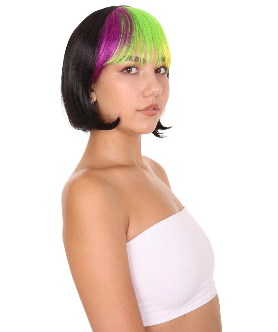 HPO Mardi Gras Bob Womens Wig | Colorful Fancy Party Event Ready Halloween Wig | Premium Breathable Capless Cap 5 HPO Mardi Gras Bob Womens Wig | Colorful Fancy Party Event Ready Halloween Wig | Premium Breathable Capless Cap