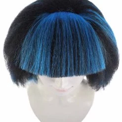 HPO Egyptian Stepped Layers Womens Wig | Blue & Black Bob Halloween Wig | Premium Breathable Capless Cap Women's