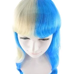 HPO Blonde And Blue Big Curly Womens Wig | Celebrity Famouse Wig | Premium Breathable Capless Cap