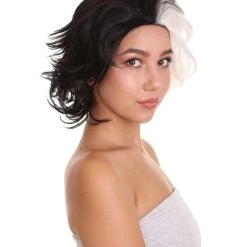HPO Womens Wig | TV/Movie Short Black & White Fancy Cosplay Halloween Wig | Premium Breathable Capless Cap