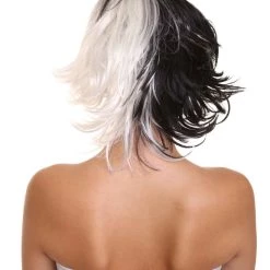 HPO Womens Wig | TV/Movie Short Black & White Fancy Cosplay Halloween Wig | Premium Breathable Capless Cap