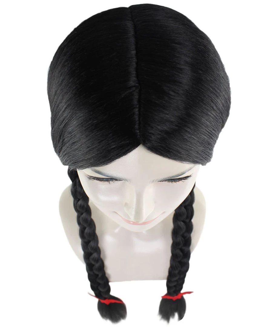 HPO Women's Black Braid Wig | Traditional CowGirl Long Wig With Red Ribbon | Premium Breathable Capless Cap 7 HPO Women's Black Braid Wig | Traditional CowGirl Long Wig With Red Ribbon | Premium Breathable Capless Cap