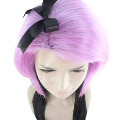 HPO Women's Womens Purple Black Cheerleader Wig | Party Ready Fancy Cosplay Halloween Wig | Premium Breathable Capless Cap