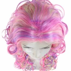 HPO Pink Mixed Party Girl Curly Womens Wig | Long Curly Fancy Cosplay Halloween Wig | Premium Breathable Capless Cap 15 HPO Pink Mixed Party Girl Curly Womens Wig | Long Curly Fancy Cosplay Halloween Wig | Premium Breathable Capless Cap