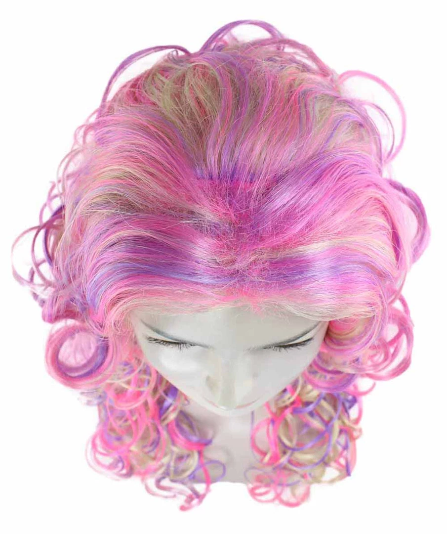 HPO Pink Mixed Party Girl Curly Womens Wig | Long Curly Fancy Cosplay Halloween Wig | Premium Breathable Capless Cap 7 HPO Pink Mixed Party Girl Curly Womens Wig | Long Curly Fancy Cosplay Halloween Wig | Premium Breathable Capless Cap
