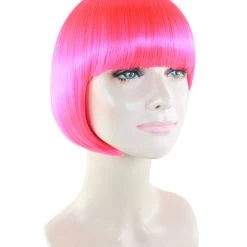 HPO Women's Womens Neon Pink Bob Wig | Party Ready Fancy Cosplay Halloween Wig | Premium Breathable Capless Cap