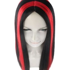 HPO Women's Vampire Black And Red Stripe Womens Wig | Sexy Horror Cosplay Party Halloween Wig | Premium Breathable Capless Cap
