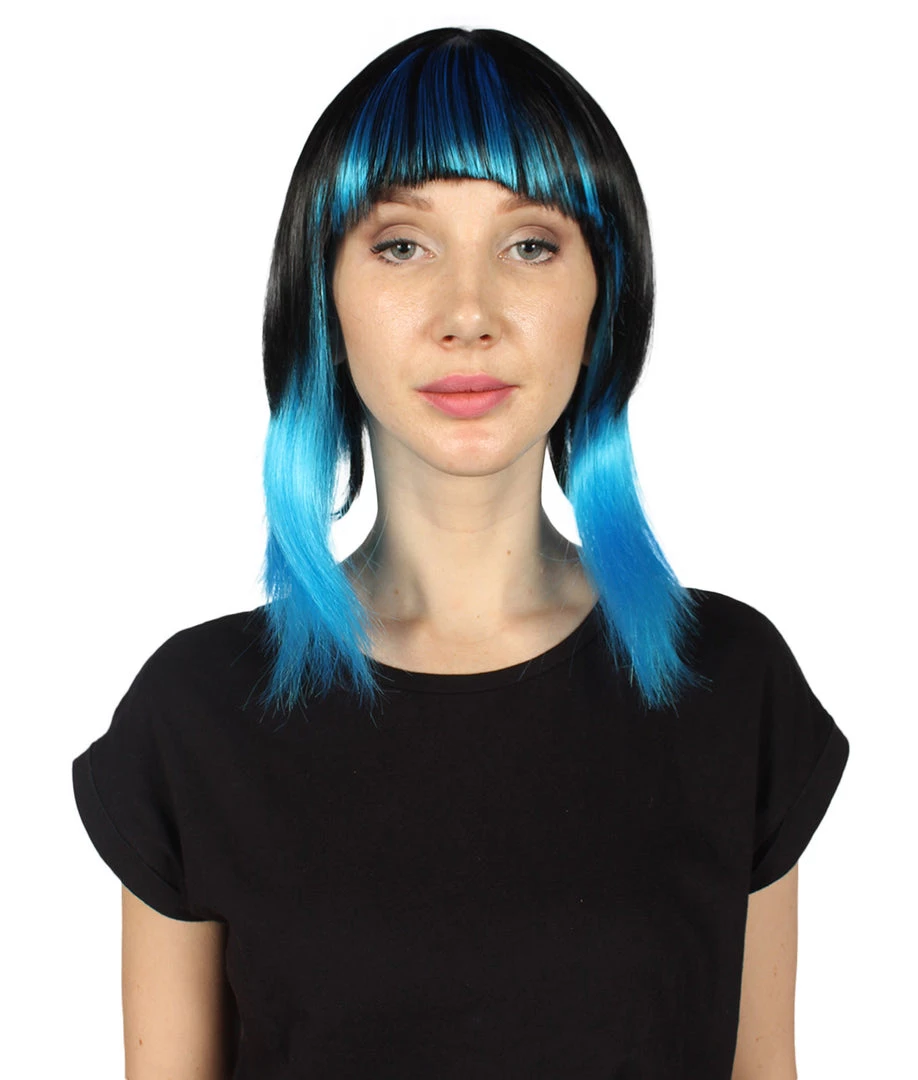 HPO Women's Disco Diva Two-Tune Womens Wig | Black Sky Blue Party Event Ready Cosplay Halloween Wig | Premium Breathable Capless Cap 1 HPO Women's Disco Diva Two-Tune Womens Wig | Black Sky Blue Party Event Ready Cosplay Halloween Wig | Premium Breathable Capless Cap