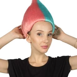 HPO Women's Womens Pink & Blue Two-tone Troll Wig | Premium Breathable Capless Cap 21 HPO Women's Womens Pink & Blue Two-tone Troll Wig | Premium Breathable Capless Cap