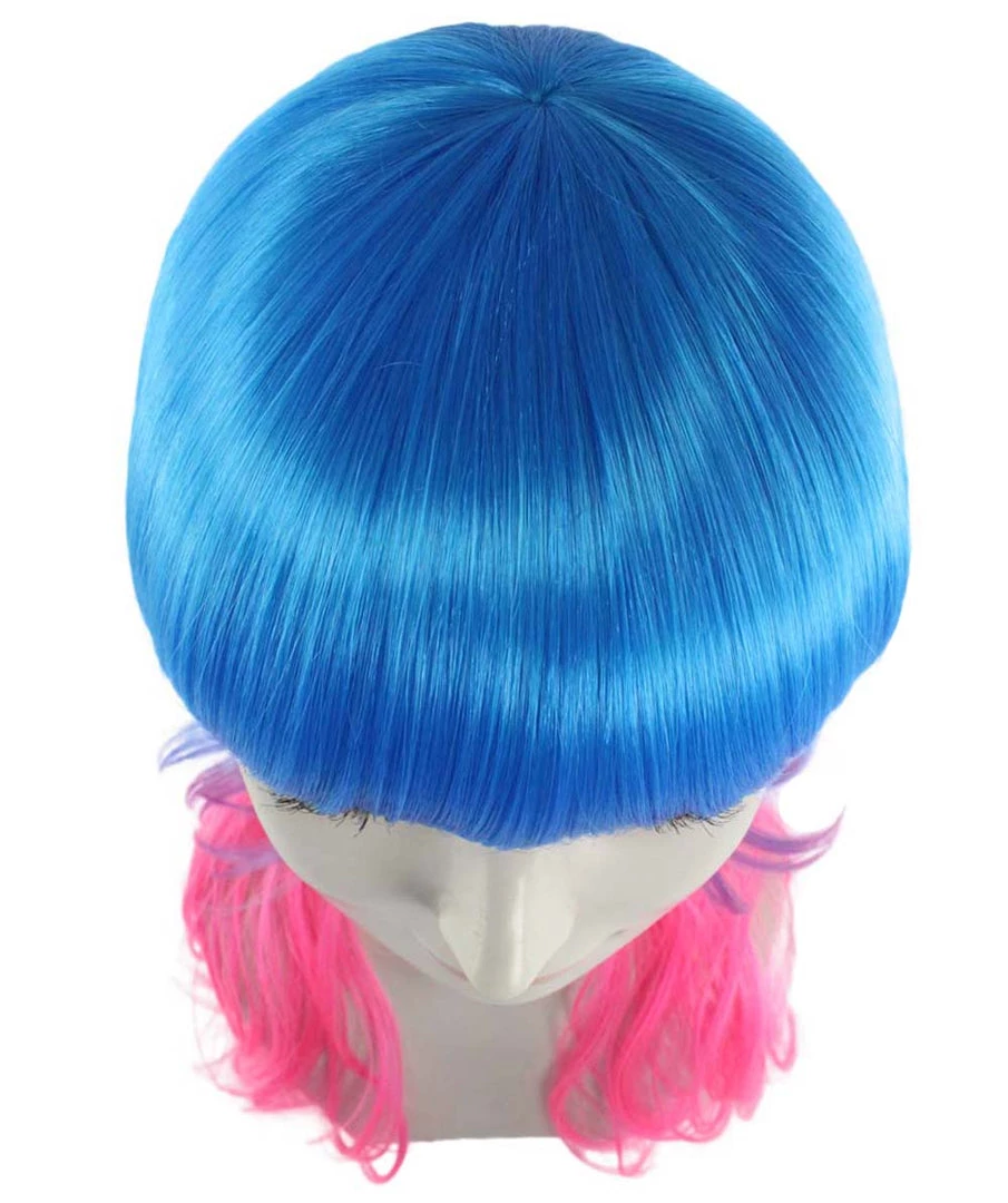 HPO Women's Long Curly Party Blue & Pink Womens Wig | Stage Event Party Ready Colorful Wig | Premium Breathable Capless Cap 7 HPO Women's Long Curly Party Blue & Pink Womens Wig | Stage Event Party Ready Colorful Wig | Premium Breathable Capless Cap