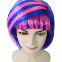 HPO Womens Actress Wig | Blue And Pink Shinning Bob Wig | Premium Breathable Capless Cap