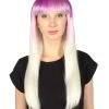 HPO Women's Womens Purple And White 2 Tone Long Bob Wig | Party Ready Fancy Cosplay Halloween Wig | Premium Breathable Capless Cap