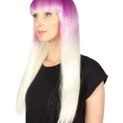 HPO Women's Womens Purple And White 2 Tone Long Bob Wig | Party Ready Fancy Cosplay Halloween Wig | Premium Breathable Capless Cap