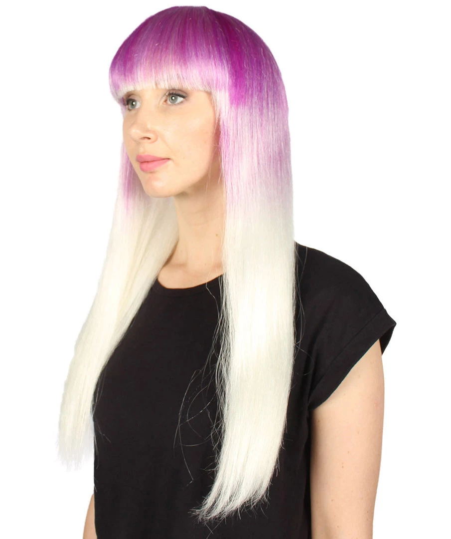 HPO Women's Womens Purple And White 2 Tone Long Bob Wig | Party Ready Fancy Cosplay Halloween Wig | Premium Breathable Capless Cap 2 HPO Women's Womens Purple And White 2 Tone Long Bob Wig | Party Ready Fancy Cosplay Halloween Wig | Premium Breathable Capless Cap