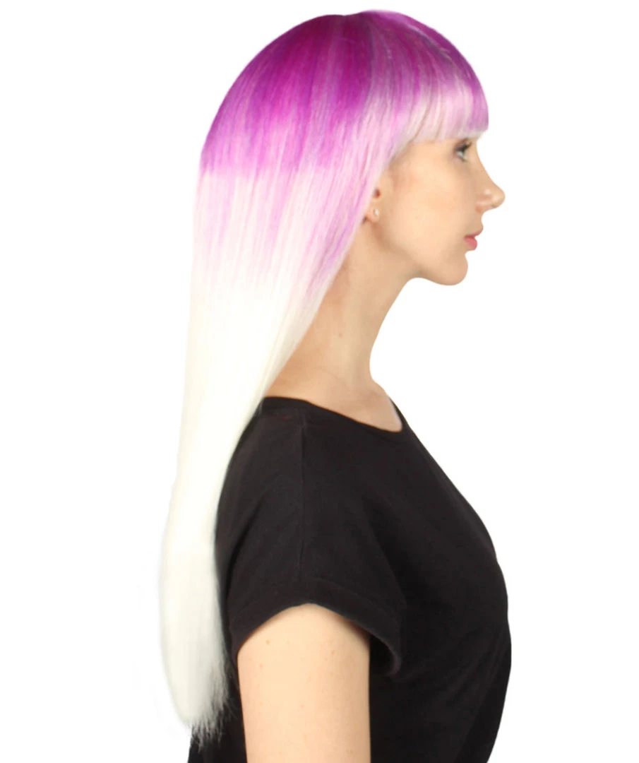 HPO Women's Womens Purple And White 2 Tone Long Bob Wig | Party Ready Fancy Cosplay Halloween Wig | Premium Breathable Capless Cap 5 HPO Women's Womens Purple And White 2 Tone Long Bob Wig | Party Ready Fancy Cosplay Halloween Wig | Premium Breathable Capless Cap