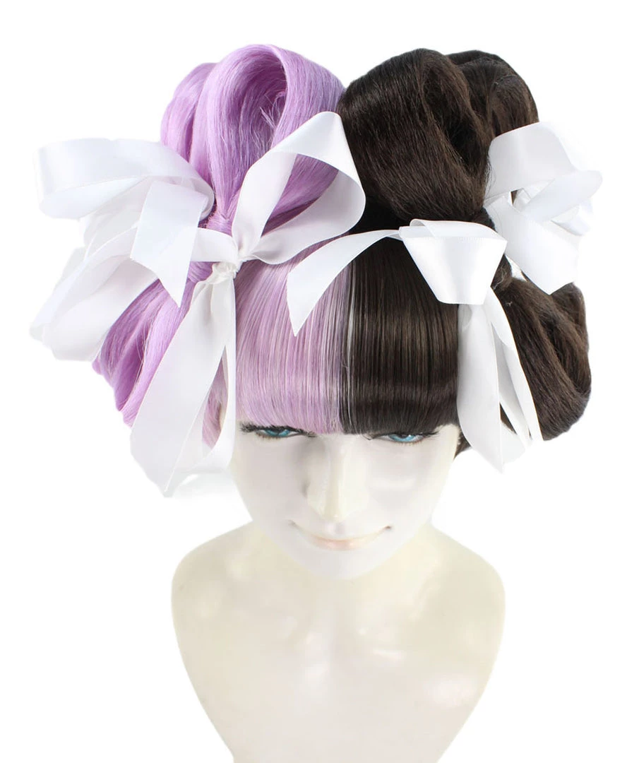 HPO Singer Womens Wig | Purple Black Celebrity Wig With Bow | Premium Breathable Capless Cap 7 HPO Singer Womens Wig | Purple Black Celebrity Wig With Bow | Premium Breathable Capless Cap