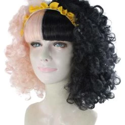 HPO Women's Singer Womens Afro Style Wig | Half Blonde Half Black Wig | Premium Breathable Capless Cap