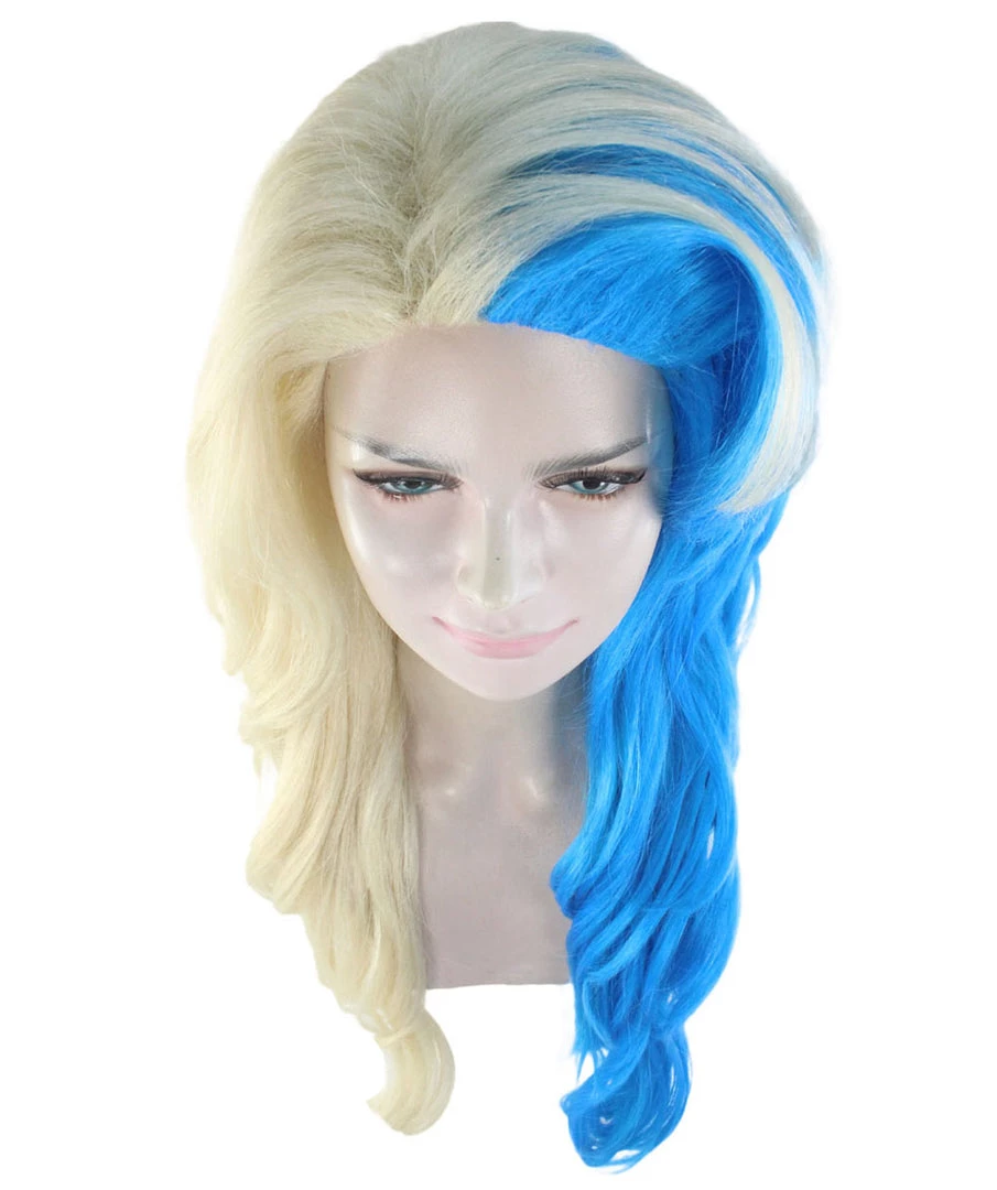 HPO Half Blonde And Half Blue Wig | Fancy Party Event Ready Halloween Wig | Premium Breathable Capless Cap 8 HPO Half Blonde And Half Blue Wig | Fancy Party Event Ready Halloween Wig | Premium Breathable Capless Cap