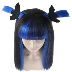 HPO Bat Black And Blue Wig | Medium Bob Cosplay Halloween Wig | Premium Breathable Capless Cap Women's