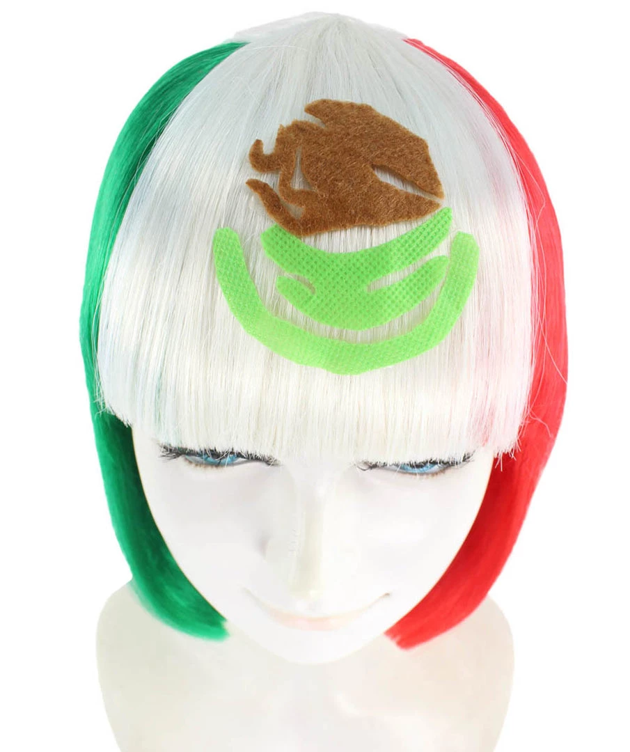 FLAGWIGS Women Patriotic Mexico Flag Bob Wig | Premium Breathable Capless Cap Women's 7 FLAGWIGS Women Patriotic Mexico Flag Bob Wig | Premium Breathable Capless Cap Women's