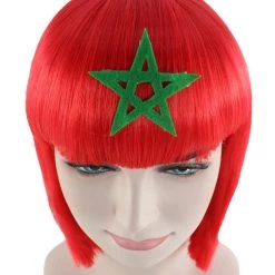 FLAGWIGS Women Patriotic Morocco Flag Bob Wig | Premium Breathable Capless Cap Women's 15 FLAGWIGS Women Patriotic Morocco Flag Bob Wig | Premium Breathable Capless Cap Women's