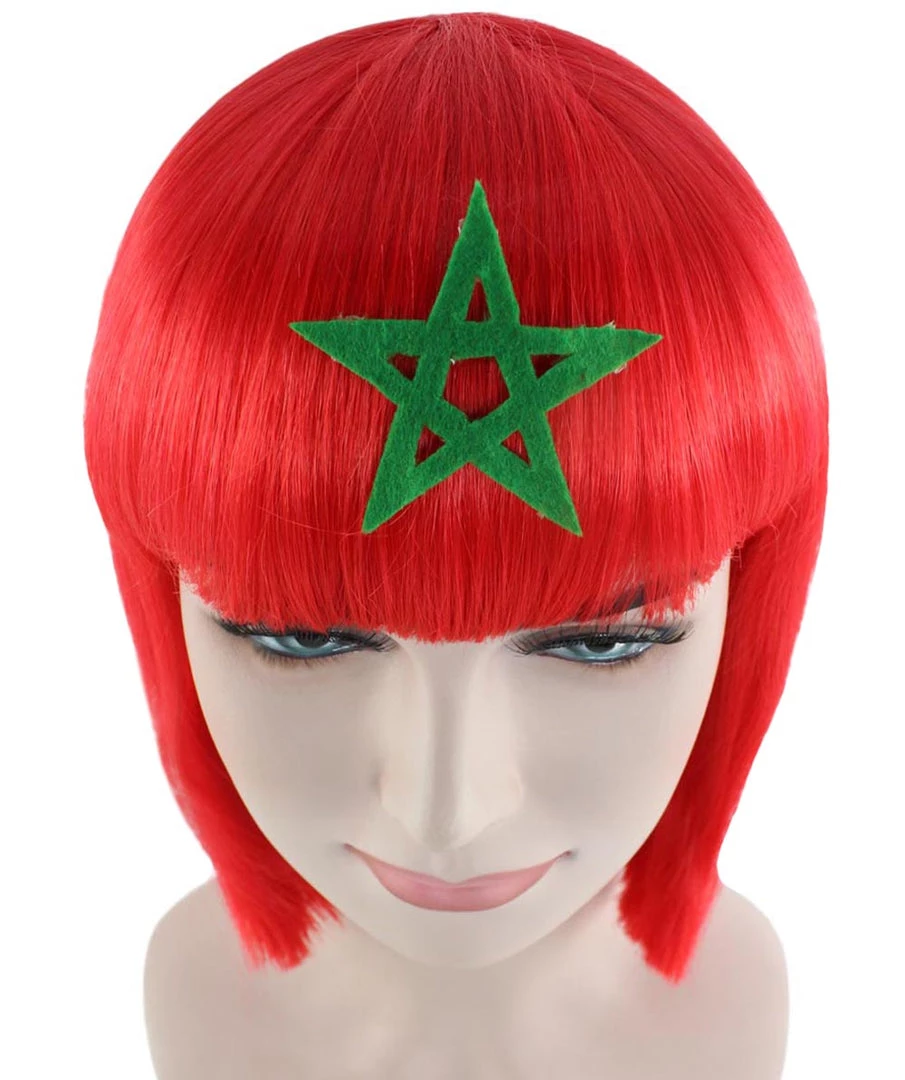 FLAGWIGS Women Patriotic Morocco Flag Bob Wig | Premium Breathable Capless Cap Women's 7 FLAGWIGS Women Patriotic Morocco Flag Bob Wig | Premium Breathable Capless Cap Women's
