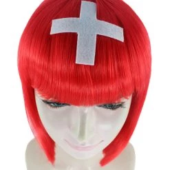 FLAGWIGS Women's Switzerland Flag Sport Party Bob Wig | Sexy Cosplay Party Halloween Wig | Premium Breathable Capless Cap