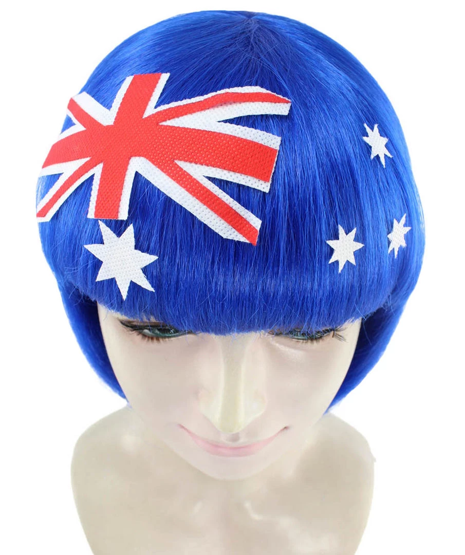 FLAGWIGS Australia Flag Sport Party Bob Wig | Patriotic Country Flag Cosplay Halloween Wig | Premium Breathable Capless Cap 7 FLAGWIGS Australia Flag Sport Party Bob Wig | Patriotic Country Flag Cosplay Halloween Wig | Premium Breathable Capless Cap